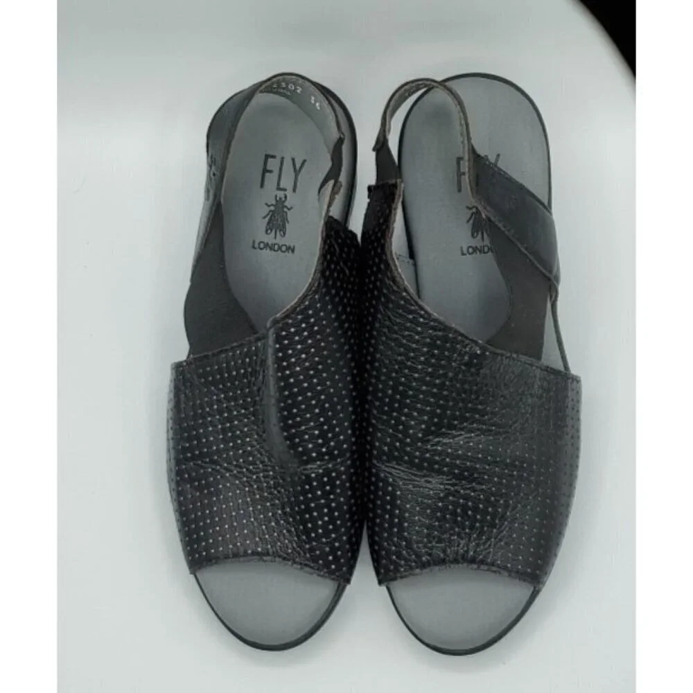 Fly London Women's Black Corners Sandal Peep Toe Size 36 US 5.5 - 6